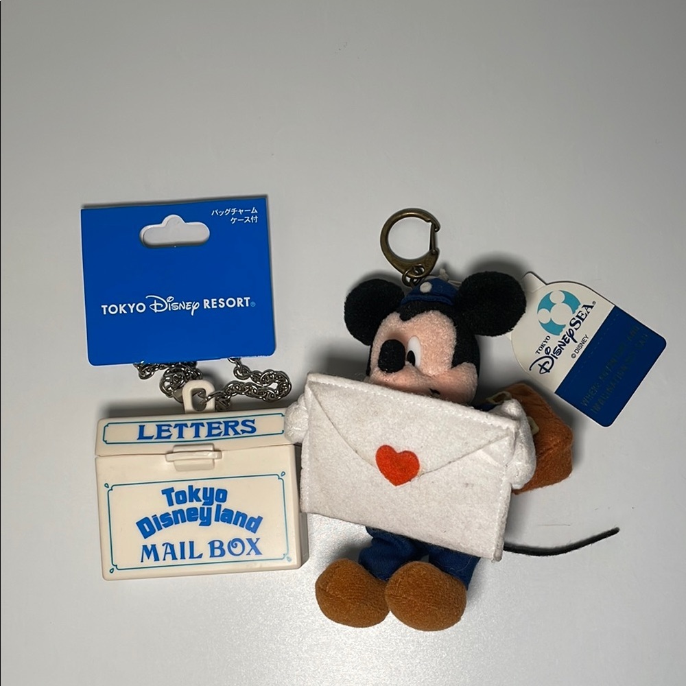 Vintage Tokyo Disney Resort Mailman Mickey Mouse and Mailbox Keychains